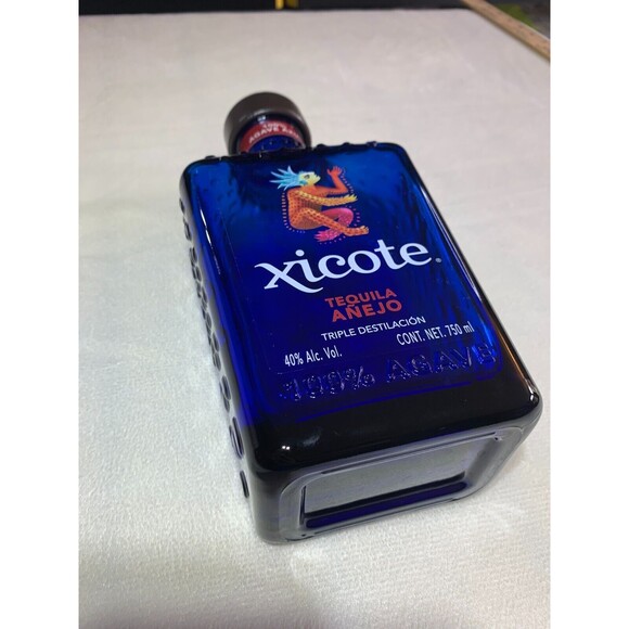 Xicote Tequila Añejo Bottle Empty Cobalt Blue Orange Rare Collect Decor Crafter - Picture 7 of 8